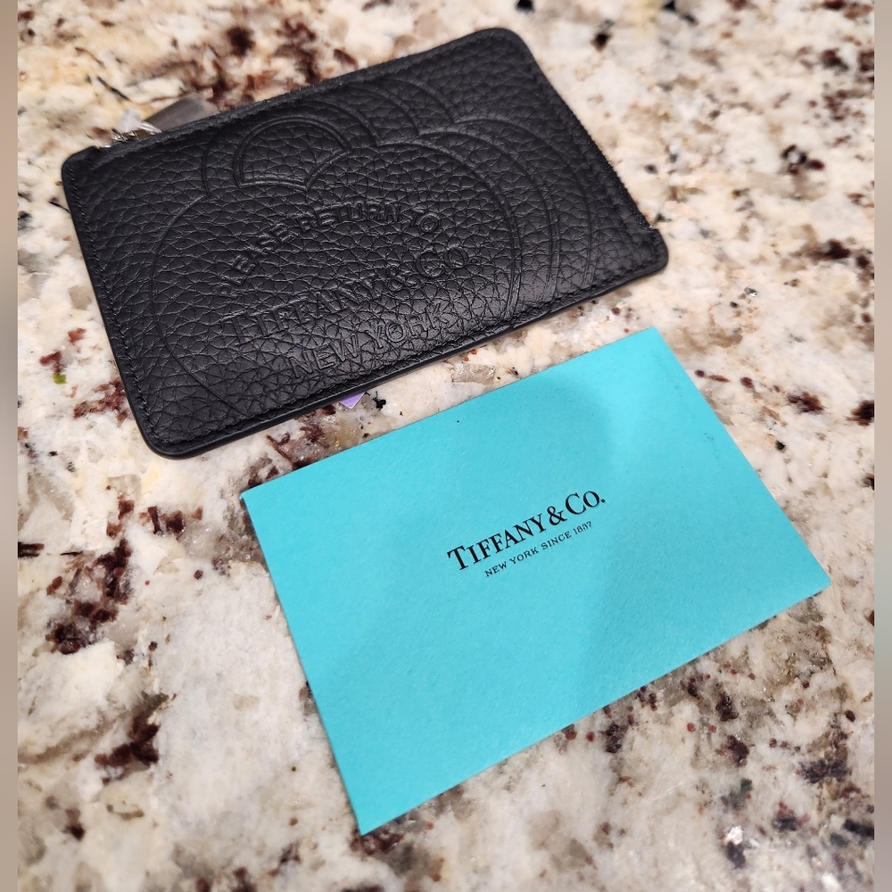 Tiffany & Co. Black Leather Card Wallet Embossed Return To Tiffany Heart RTT NWT